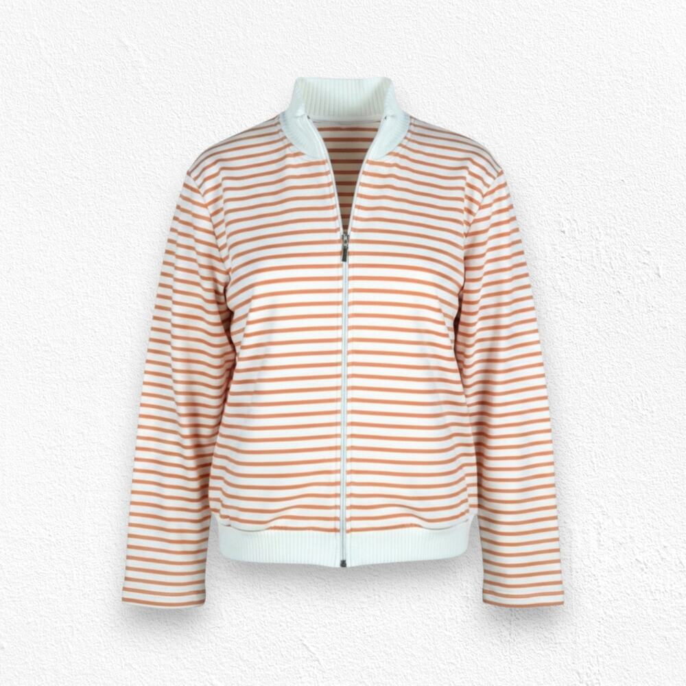 90s Vintage Talbots White Peach Orange Stripe Full Zip Mock Neck Sweater Size 1X
